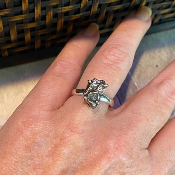 Meteorite Campo Del Cielo Solid Sterling Silver Ring Size 9 Natural Stone - Picture 1 of 10
